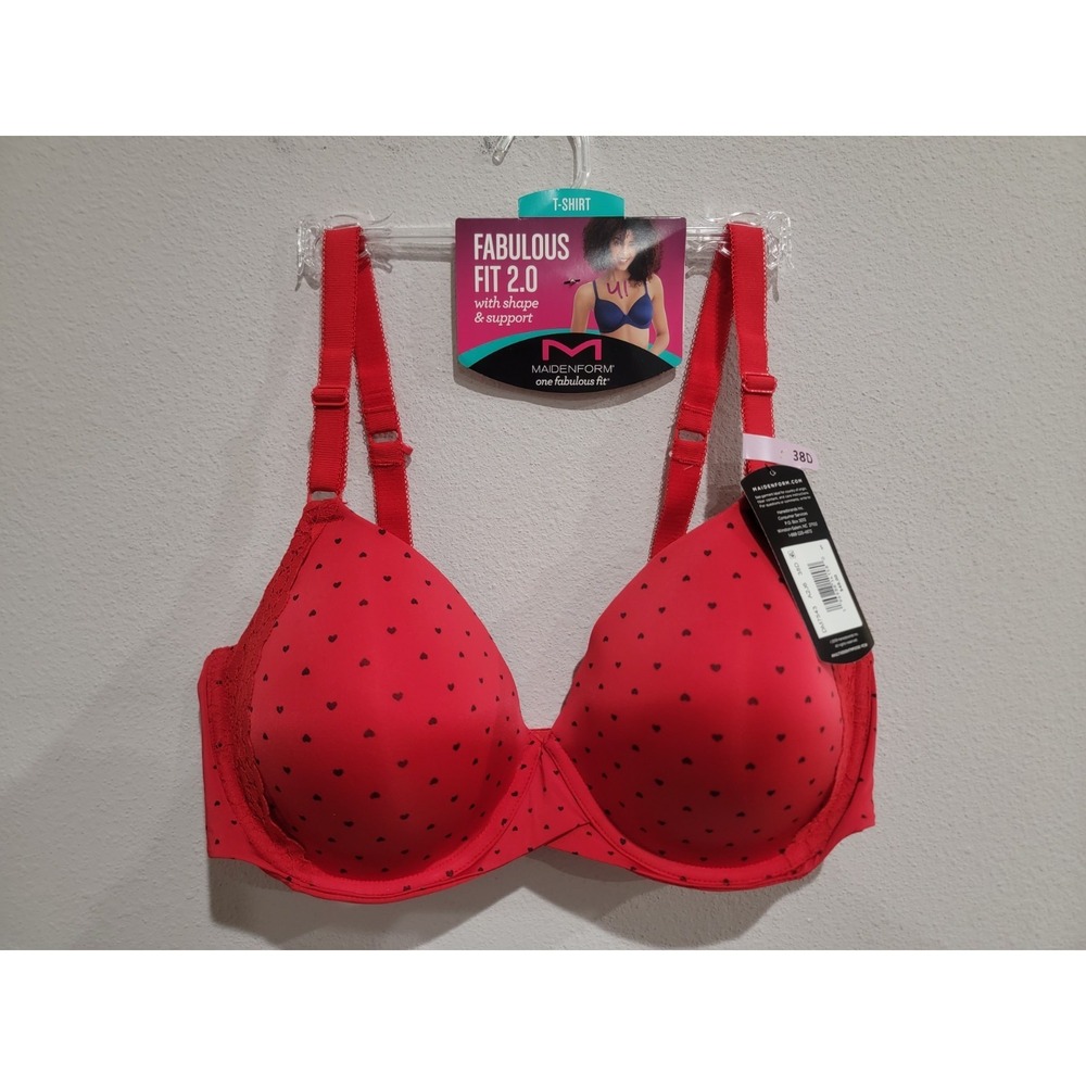 Maidenform One Fabulous Fit Underwire T-Shirt Bra Size 38D Red Heart Print NWT
